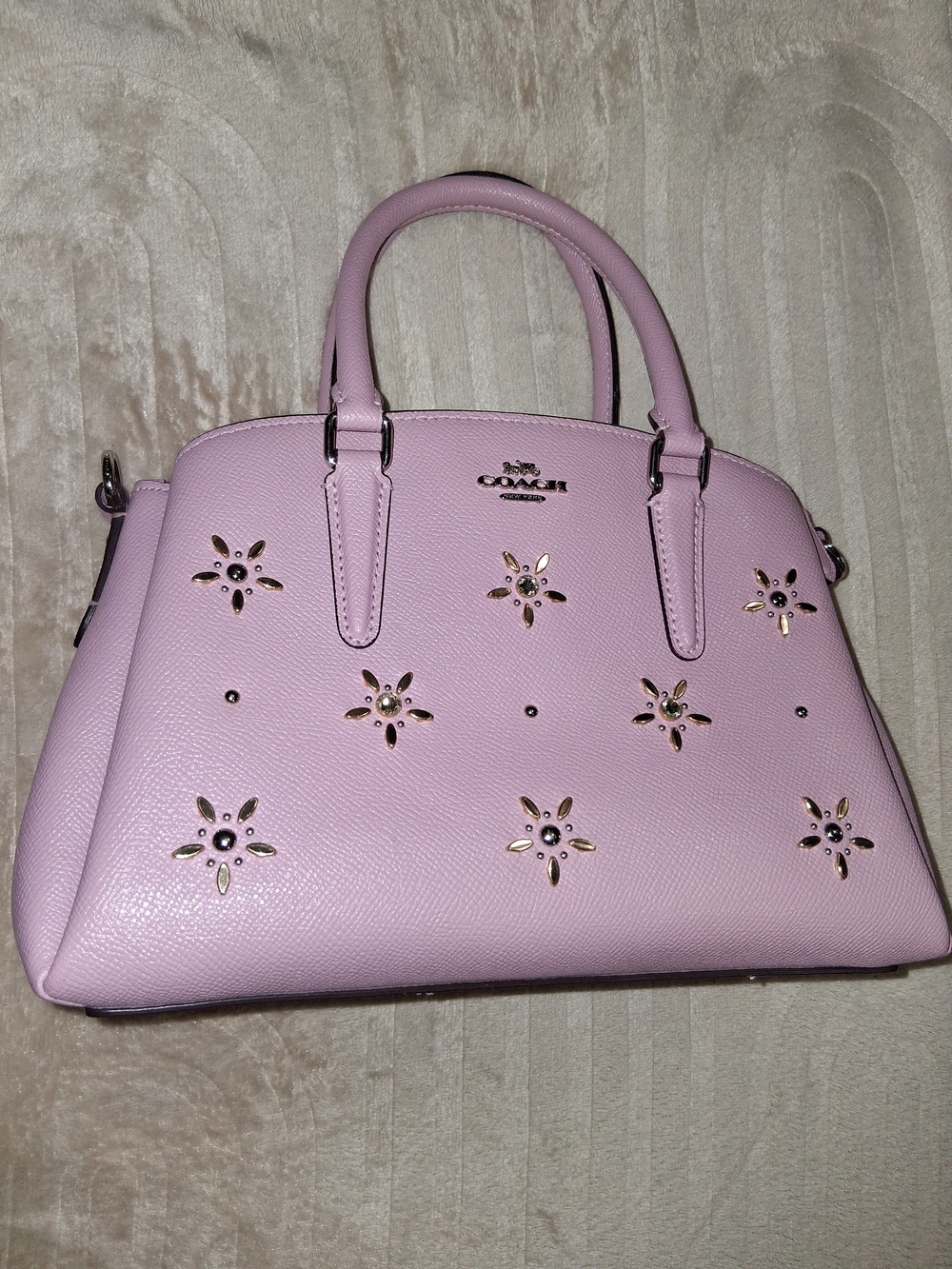 Coach Light Pink Floral Cutout Leather Satchel